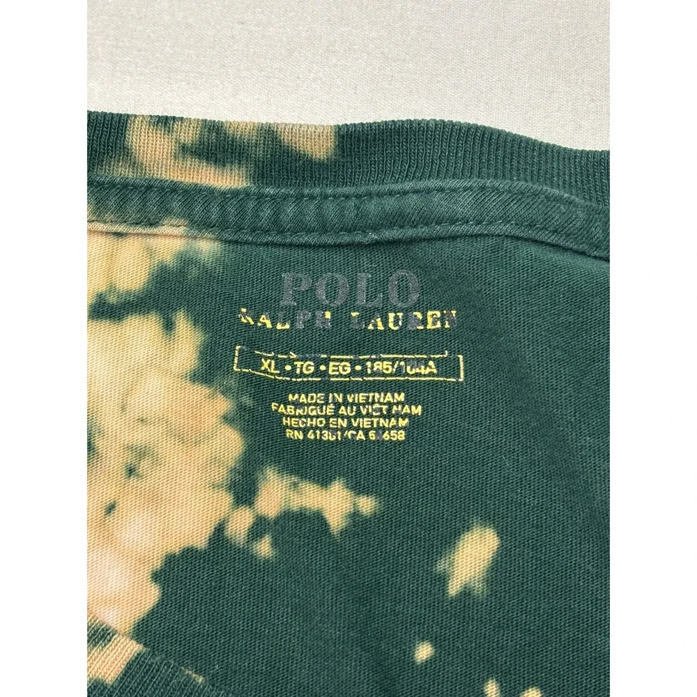 Polo Ralph Lauren Mens XL Long Sleeve Tie Dye Bleach Wash T-Shirt Green Red Pony